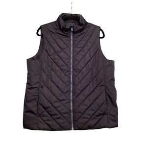 Lands End Quilted Puffer Vest Womens Large Navy Blue Stand Collar Zip Front
